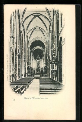 Worms, interior view of the cathedral, postcard 