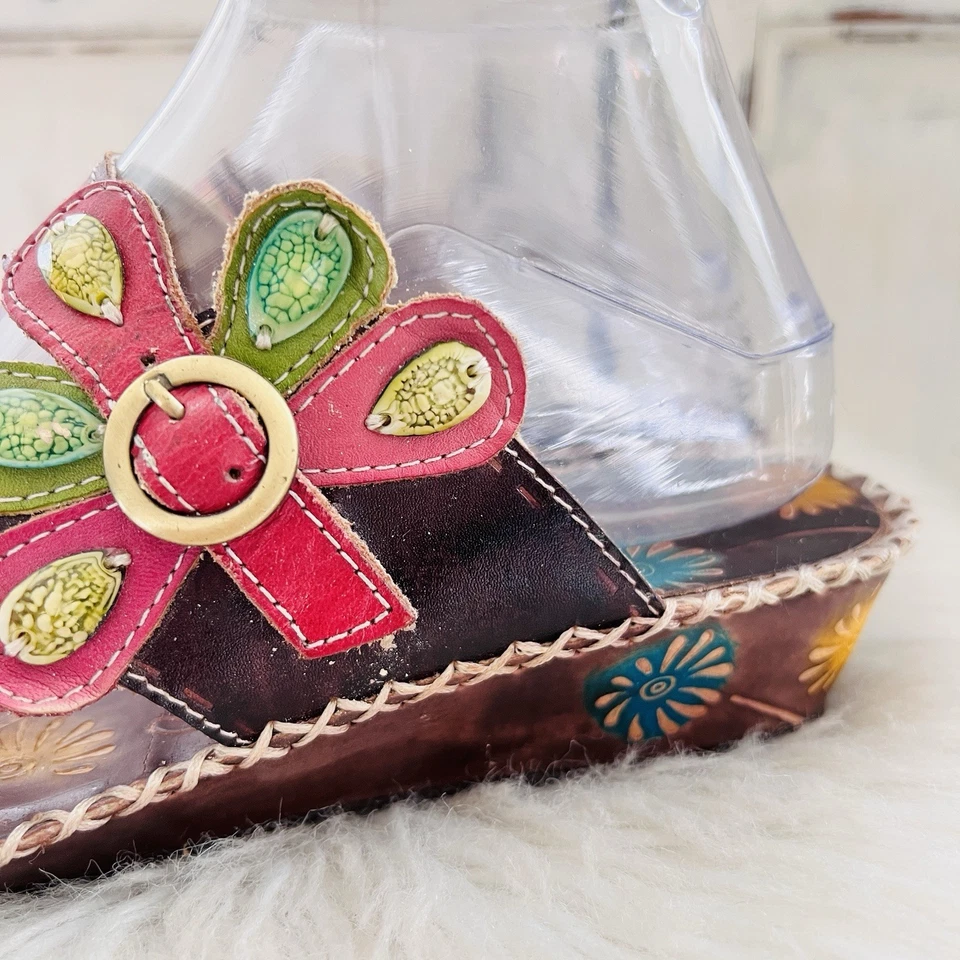 L'Artiste Spring Step Handmade Brown Leather Toe Loop Sandals Santorini EU39 US8 - Image 3 of 4