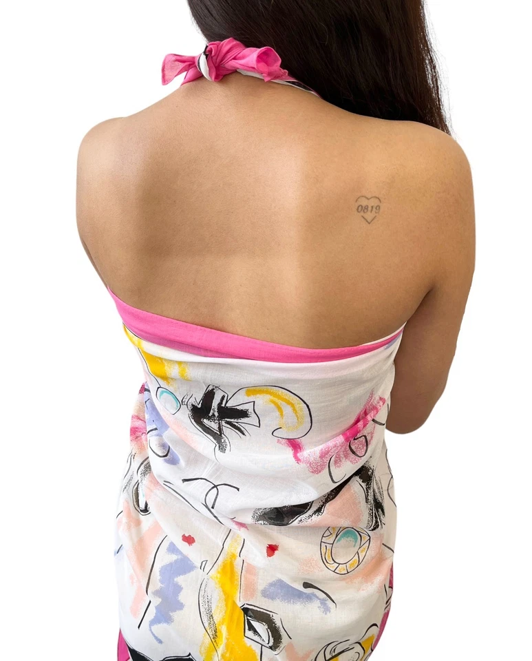 CHANEL Vintage Logo CC Bufanda Grande Envoltura Pareo Icónico Rosa Multicolor Algodón París Foto 4 de 4