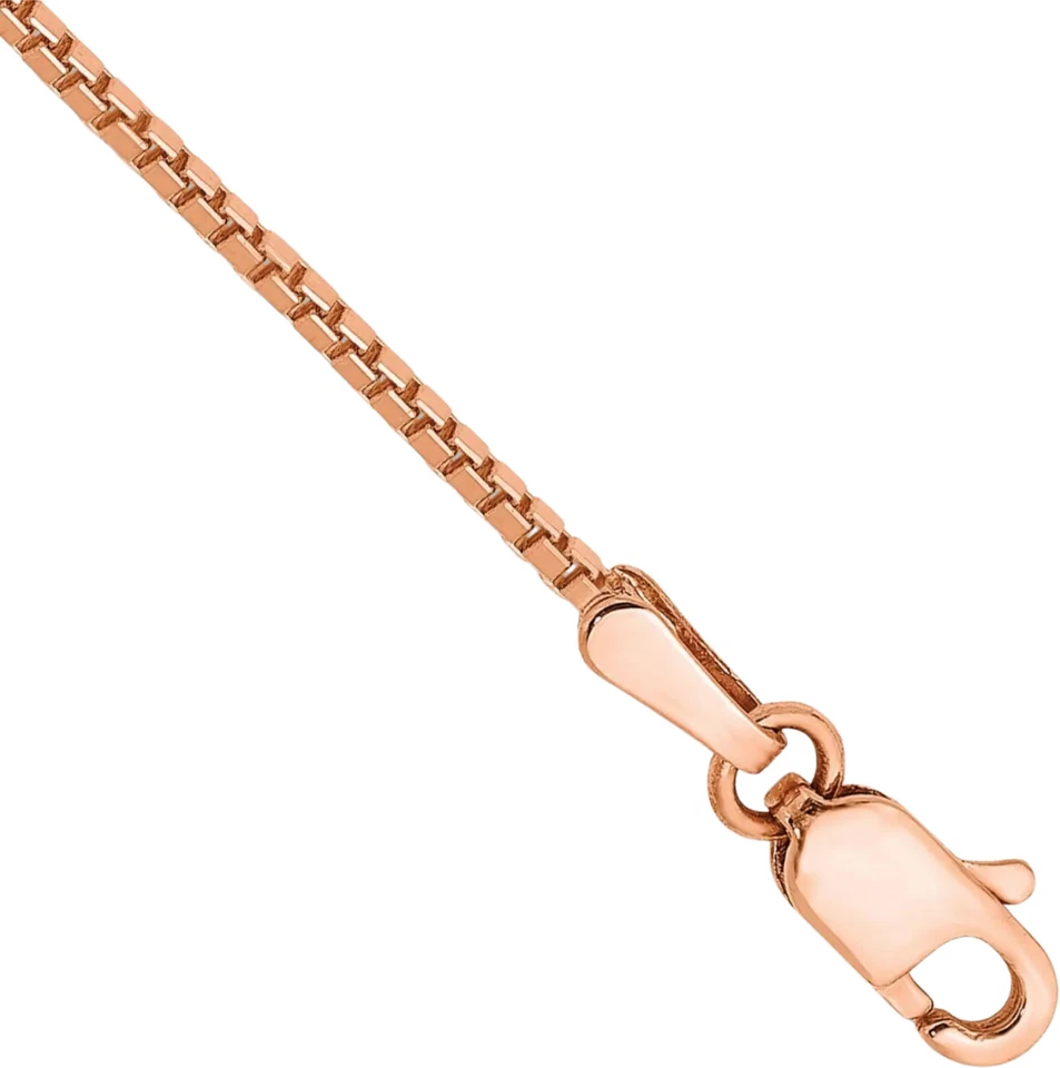 Brazalete de cadena de eslabones de caja de 1,10 mm de oro rosa macizo de 14K Foto 3 de 4