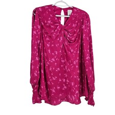 Acler Evanston Satin Blouse Top Fuchsia Floral Career BowTwist Front Work NWT 6
