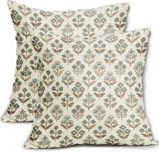 Brown Green Floral Pillow Covers 20x20 Inch Set of 2