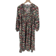 Zara Dress Womens Medium Floral Smocked V-Neck Midi Mila Side Slit