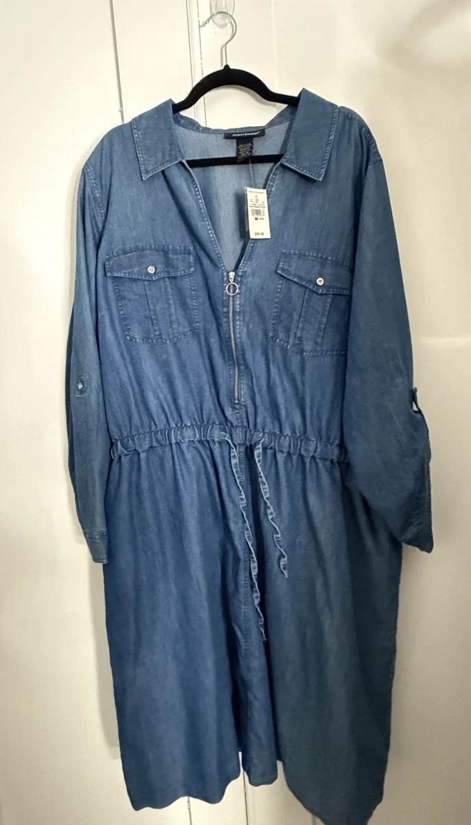 fitted lace wedding dress Buxom Couture Plus Size Denim Belt Shirt Dress