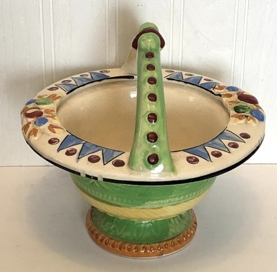Vintage Bright Halloween Colors-Designs Ceramic Pottery Handle Basket Bowl Japan