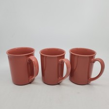 Lot Of 3 Vintage Corning Ware Coral Pink Salmon Coffee Cups Mugs USA Pre-owned