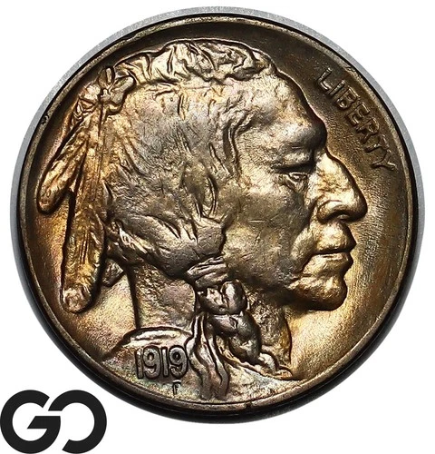1919 Buffalo Nickel, Beautifully Toned Near Gem BU++