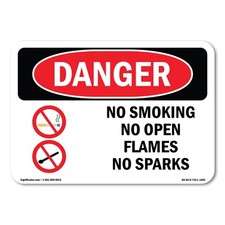 No Smoking No Open Flames No Sparks ANSI Danger Sign Metal Plastic Decal