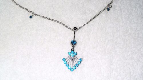 Belly Chain Blue Crystal Rhinestone Fan Belly Button Ring Jewelry Dancer Sexy - Afbeelding 1 van 3