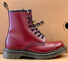 Botas para mujer Dr Martens 1460 rojo cereza cuero liso con cordones nuevas en caja