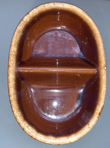HP Co Hull Pottery Brown Glaze Divided Dish