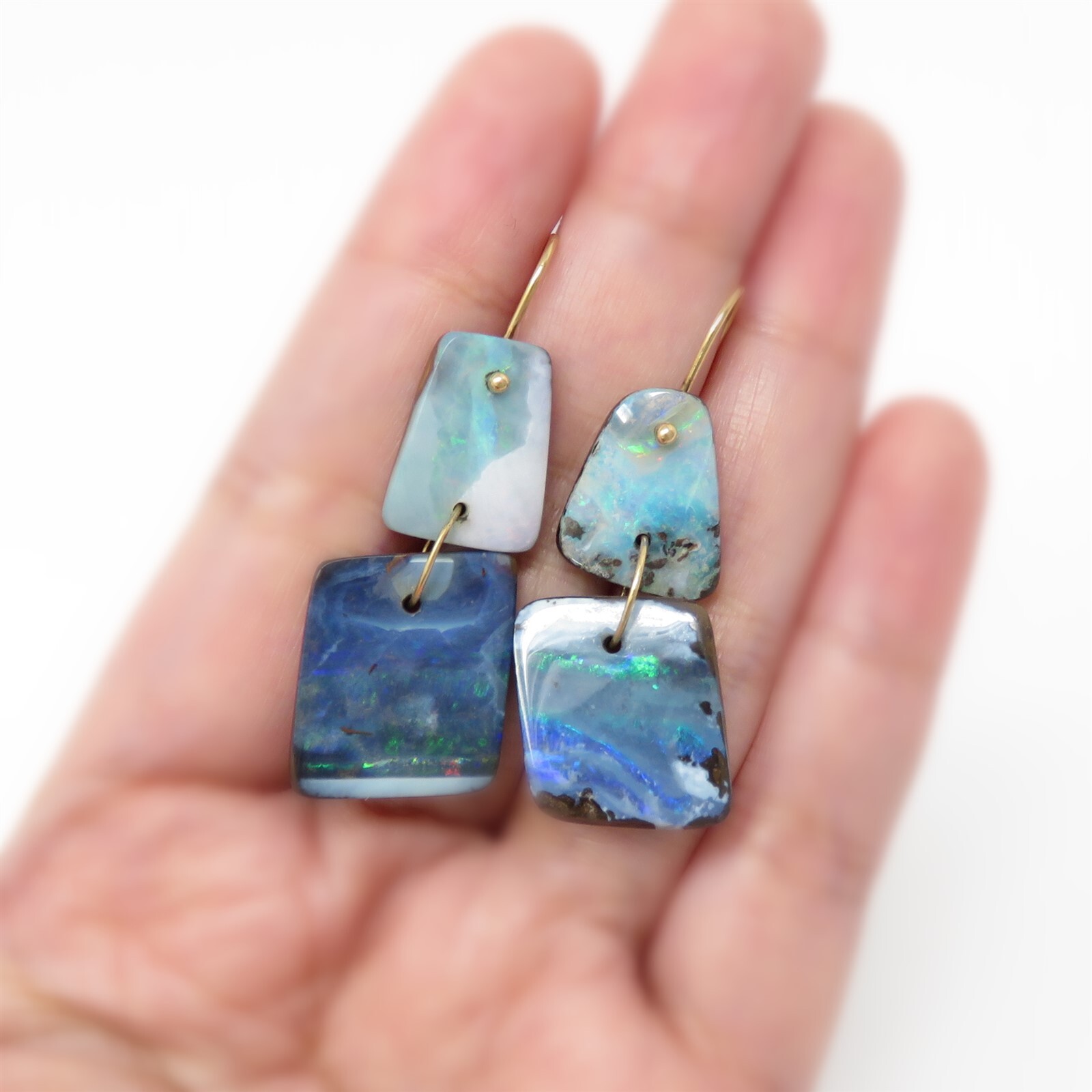 NYJEWEL 14k Yellow Gold black Opal Dangle Earrings - image 4