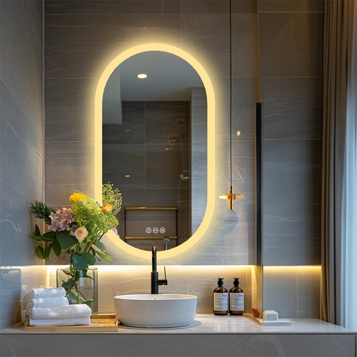 XXL Oval LED Bathroom Mirror Memory Light Anti-Fog Dimmable Lights Vanity Mirror - Picture 2 of 17