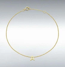 9ct Yellow Gold Child's/Adult's Light Tiny Initial Bracelet A - Z - Length 6-7"