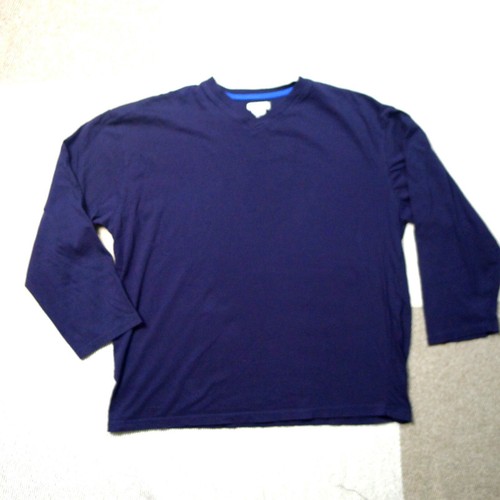 IZOD Mens Blue Large V-Neck Long Sleeve T Shirt – Light Cotton Pullover - Picture 2 of 10