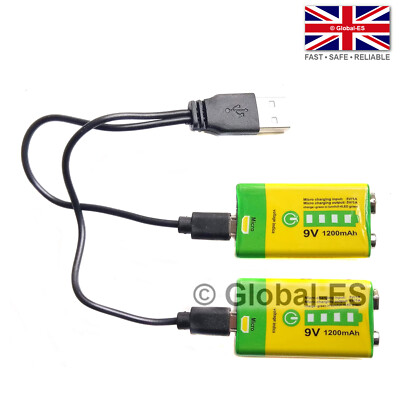 PP3 9V 1200mAh USB Rechargeable Li-Ion Battery OTG Phone Power