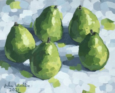 Original Still Life Painting ''Five Pears'' - 8 x 10 inch by John Wallie