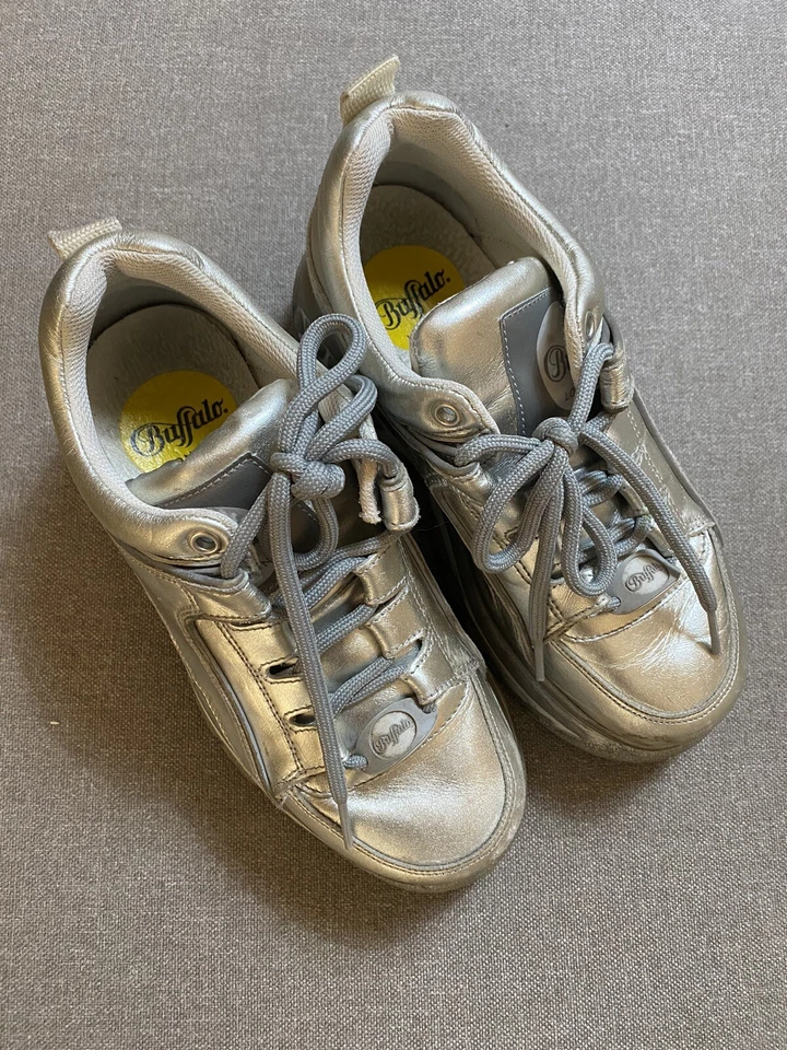 Buffalo 38 Platform Classic 1339 Silver Gray Sneakers Woman Used Rave Party - Imagen 2 de 4