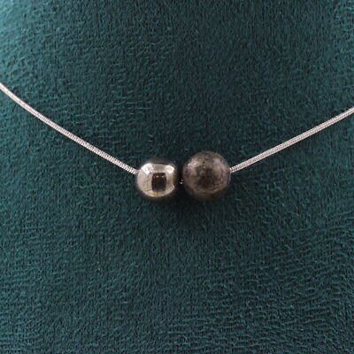 Halskette 2 Pyrit Perlen aus Spanien 8 mm. Edelstahlkette Halskette weiblich