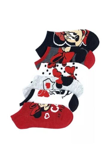 Minnie Mouse Big Girls No Show Socks, Pair of 6 Multi Color Fits Size 4-7.5