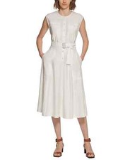 Calvin Klein Women's Ivory Belted Shirt Dress - 14 - Ivory