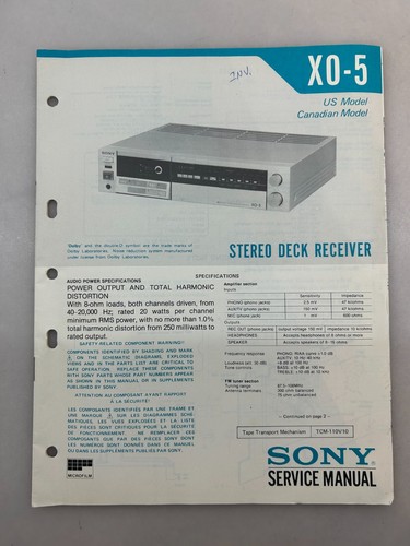 Sony XO-5 Original Service Manual Free Shipping