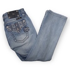 Miss Me Jeans Signature Crop Denim Women's Size 26 Blue 5-Pocket Faded Distress