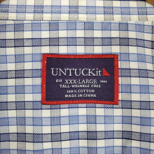 UNTUCKIT Size 3XL TALL Mens Gingham Check Button Front Shirt Blue White 3XLT - Picture 9 of 15