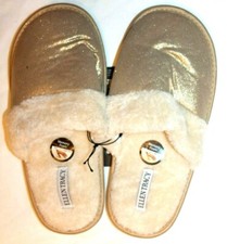 Ellen Tracy Women's Metallic Gold Faux Fur Memory Foam Slip-On Slippers