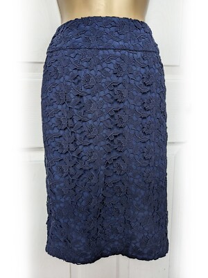 REISS Dark Navy Lace Pencil Skirt, size VGC UK