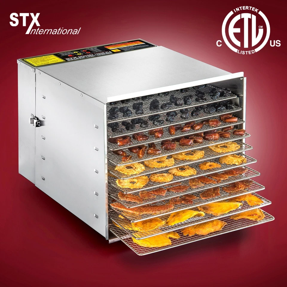 Deshidratador de alimentos STX Dehydra 1200W-XLS 10 bandejas de acero inoxidable - 165 °F cecina seguro Foto 2 de 4