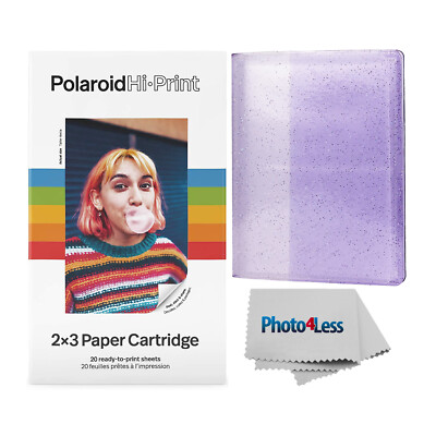 Polaroid Hi-Print 2X3 Paper Cartridge 20 sheets + Purple Album Holds 64 Photos