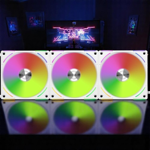 120mm Computer Fans Lian Li Uni Fan AL120 3W RGB Daisy Chain White Triple Pack - Picture 2 of 7