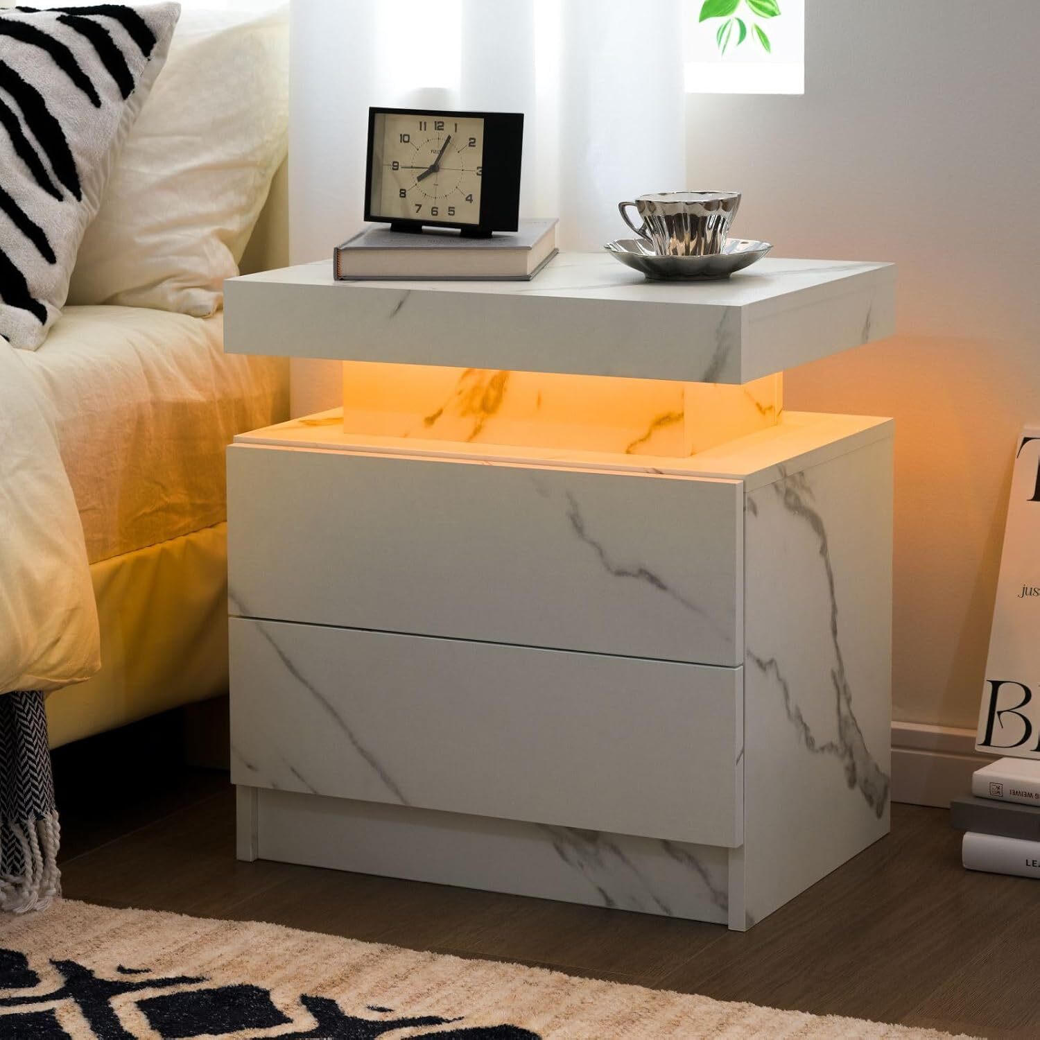 LED Nightstand with Charging Station - 13D x 19W x 20H Modern Bedside Table-image