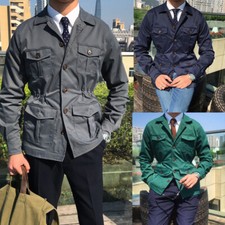 Vintage Safari Jacket Men Casual Party Four Pockets Sport Men Hunting Coat