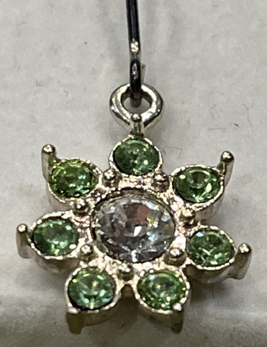 Vintage Sterling Silver 925 Filigree Peridot Flower Rhinestone Dangle Earrings - Picture 5 of 5