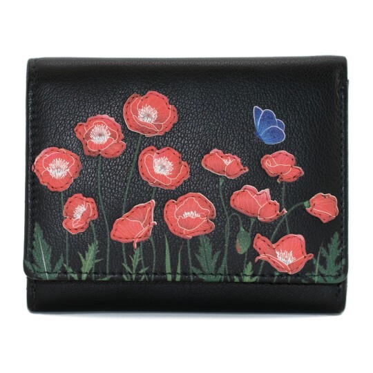Mala Leather Poppy Midi Tri Fold Purse - Black - BNWT