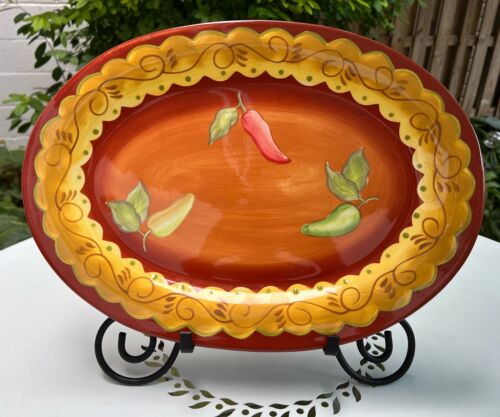 Laurie Gates SANTA FE Orange/Red Center Peppers PLATTER 16 X 12” **READ - Picture 1 of 4