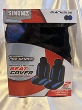 Simoniz Black / Blue Seat Covers Set Of 2 Universal Fit With Headrest Covers