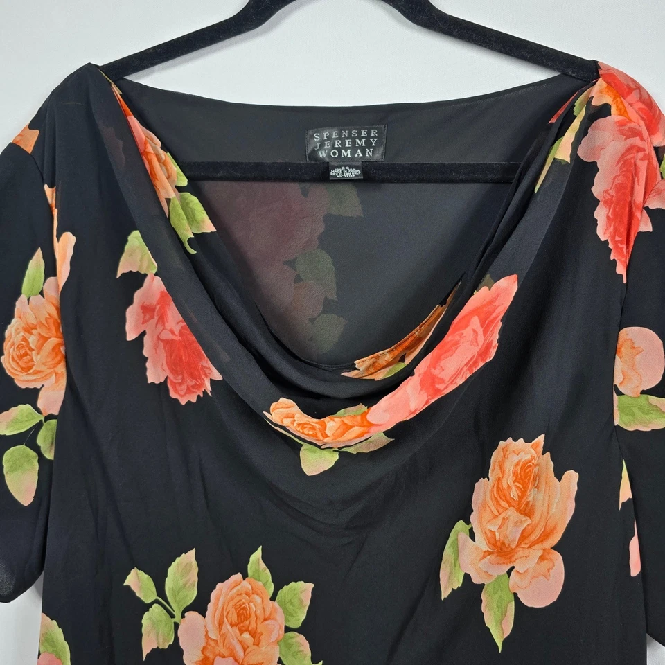 Vestido Spenser Jeremy Seda Mujer Talla 22 Floral Sobre Negro Capucha Cuello Forrado Boho Foto 4 de 4