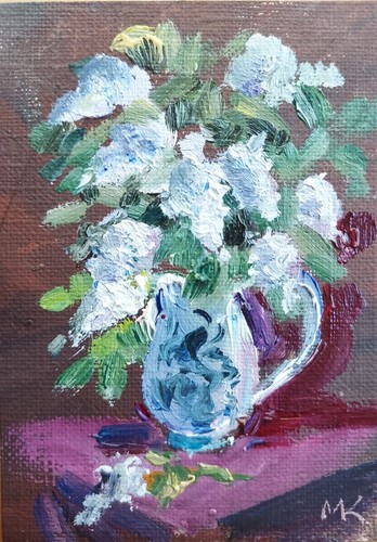 ACEO 2.5x3.5in Original Oil painting - Lilac flower - by MK