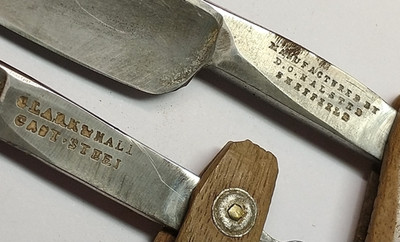 Lot/2 Antique Straight Razors D.C. Halsted Sheffield & Clark & Hall Cast Steel