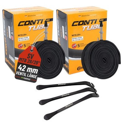 2x Continental Fahrrad Schlauch MTB Wide SV 42mm 28/29'' (65/70-622) +Reifenheber