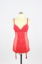LA SENZA Red Mesh Iridescent Lace Push Up Merry Widow Slip Dress, Size S