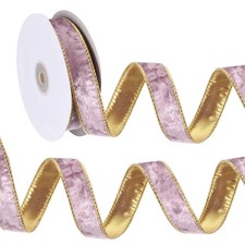 1 Inch x 10 Yards Velvet Wired Gold Crushed Ribbon for Bow Decor Dark Purple