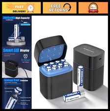Rechargeable AA Lithium Batteries 8-Pack with Charger, 1.5V 3600mWh, LED Display