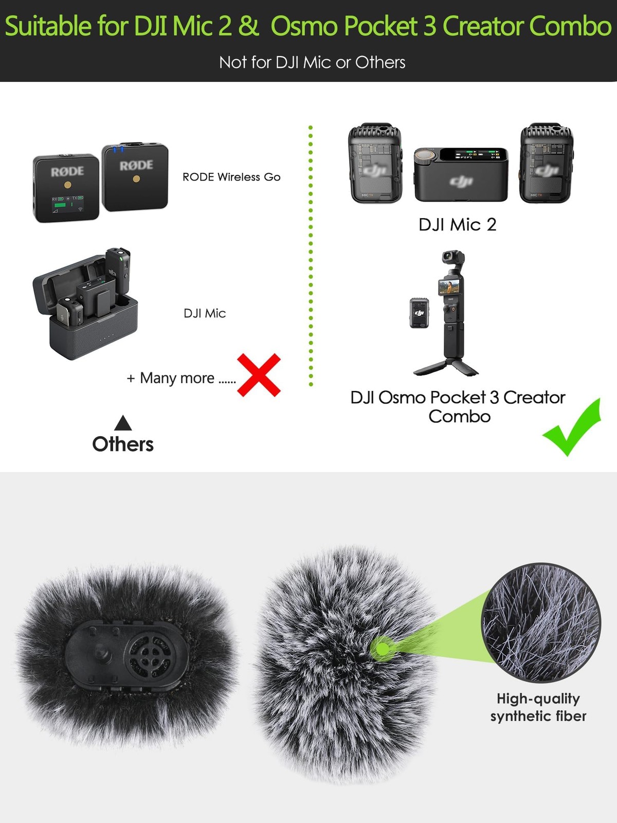 Bonnette Micro Anti Vent Haute Densité Compatible DJI Mic 2 Accessoire