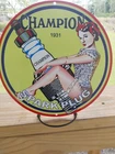 Vintage Porcelain Champion Spark Plug Pinup Girl Gas&Oil 1931 Thick Metal Sign