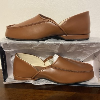 Brand New LB Evans 2198 Mens Brown Leather Moc Toe Slippers 9 EEE Extra Wide NIB