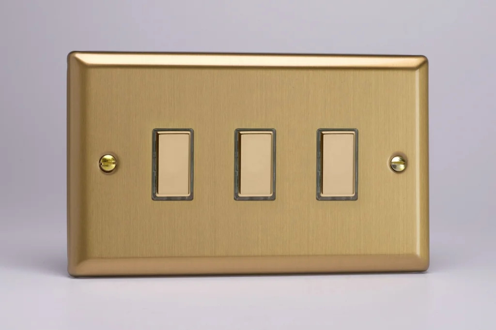Dimmer Brass V-Pro Multi-Point Supplementary Control Classic Brushed 3-Gang